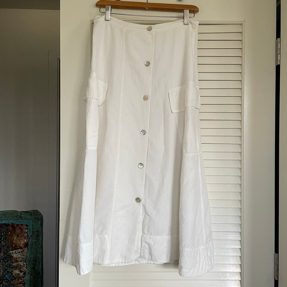 Vince White Linen Blend Cargo Midi Skirt 4 Quiet Luxury Minimalist Resort - Picture 2 of 7